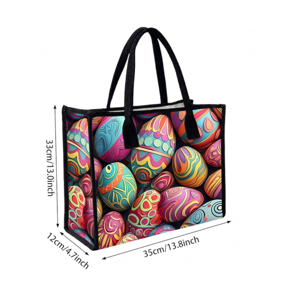 Easter Eggs Printed Tote Bag Large Capacity Daily Shoulder Handbag