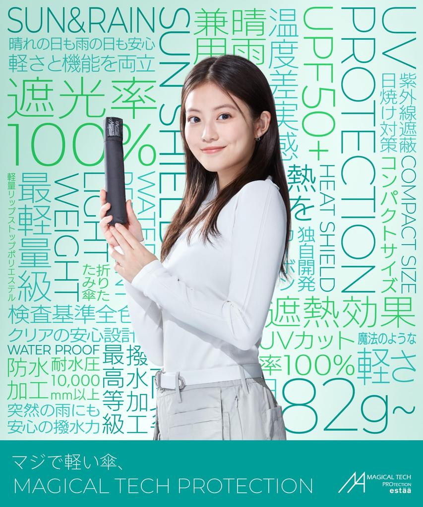 Magical Tech Protection Automatic Folding Light Heat UV For Sunny or Rainy Rib 30211 Mio Imada Ambassador Open/Close Umbrella, 100% Blocking,
