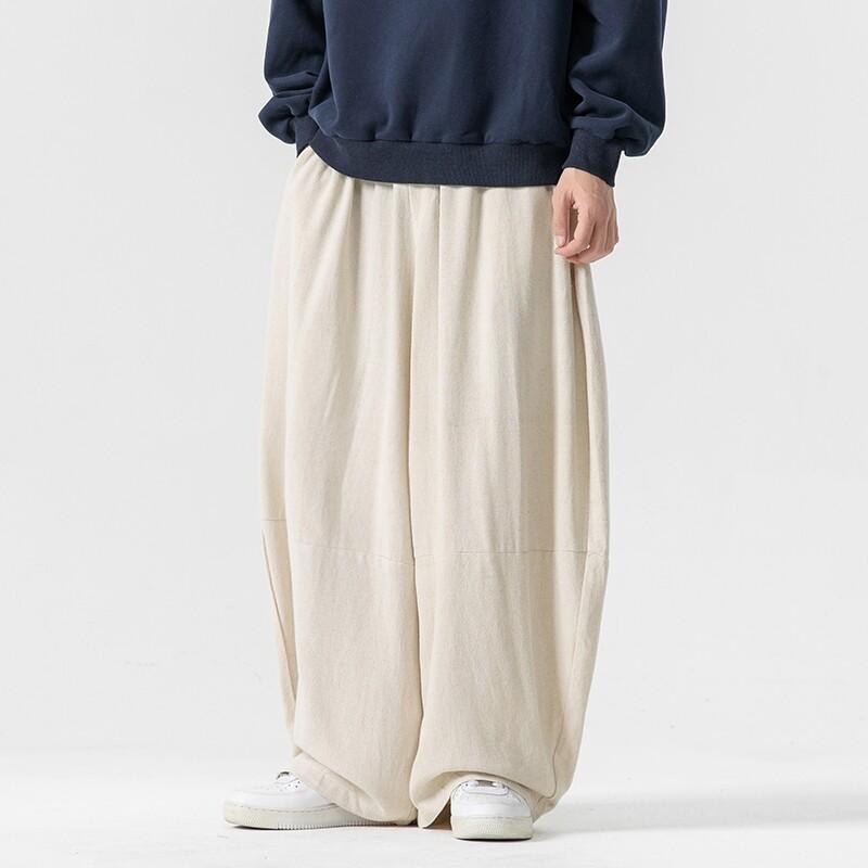 2026 Streetwear Men Wide Leg Pants Cotton Linen Casual Harem Pants Male Oversize Vintage Loose Men Joggers Trousers