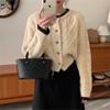 Twist Crew Neck Sweater Jacket Women's New Autumn and Winter Versatile Loose Lazy Style Short Small Knitted Cardigan