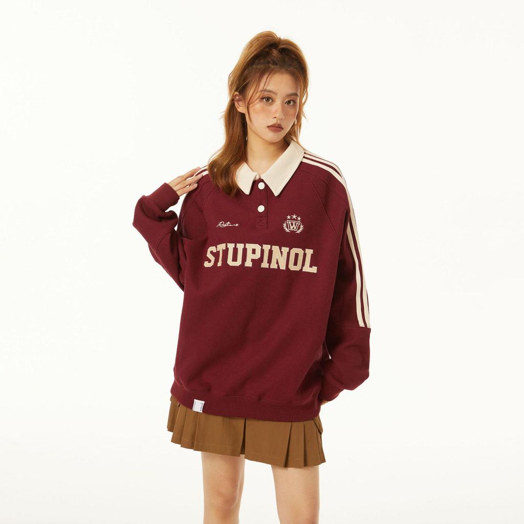 2025 Plus Size Retro College Style Polo Collar Sweatshirt for Women - Spring & Autumn Trendy