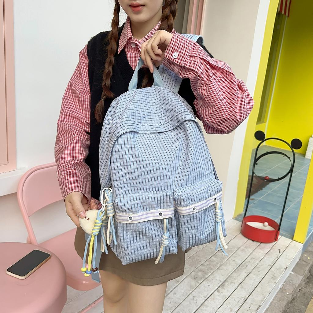 Schoolbag high value Mori small fresh plaid girl heart travel backpack Korean version ins style student party class backpack