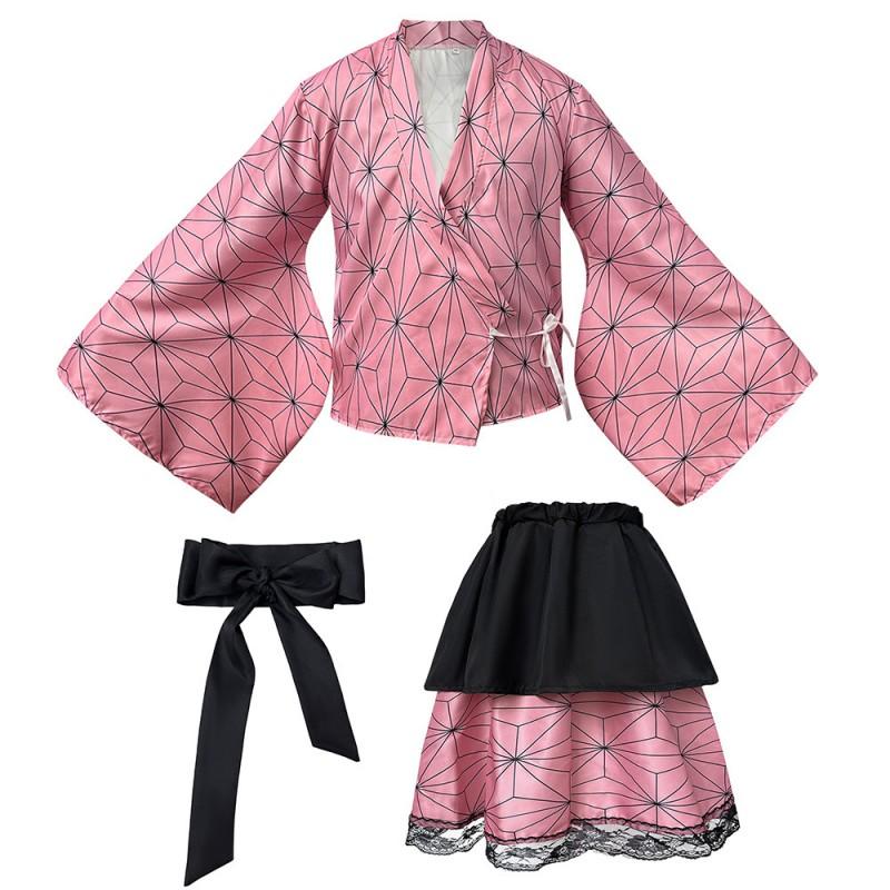 Anime Cosplay Costume Set Kimono Style Nezuko Kamado Demon Slayer Halloween Party Outfit