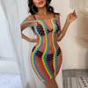 Women's Plus Size Lingerie Women Sexy Lingerie High Elastic Mesh Rainbow Swimsuit Hollow Fishing Net Sexy Tight Color