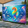 2D Ocean Themed Party Backdrop, Rainbow Seahorse Coral Reef Photo Booth Background Banner