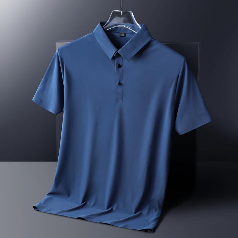 Рубашка ПОЛО мужская толстая, больших размеров, с воротником поло, топ из ледяного шелка, мужская быстросохнущая однотонная футболка с коротким рукавом L ультрамарин синий