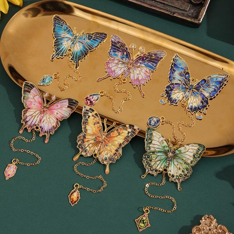 Engraved Butterfly Bookmarks with Pendant Butterfly Metal Bookmarks for Teacher Book Lover Adult Reading Accessories