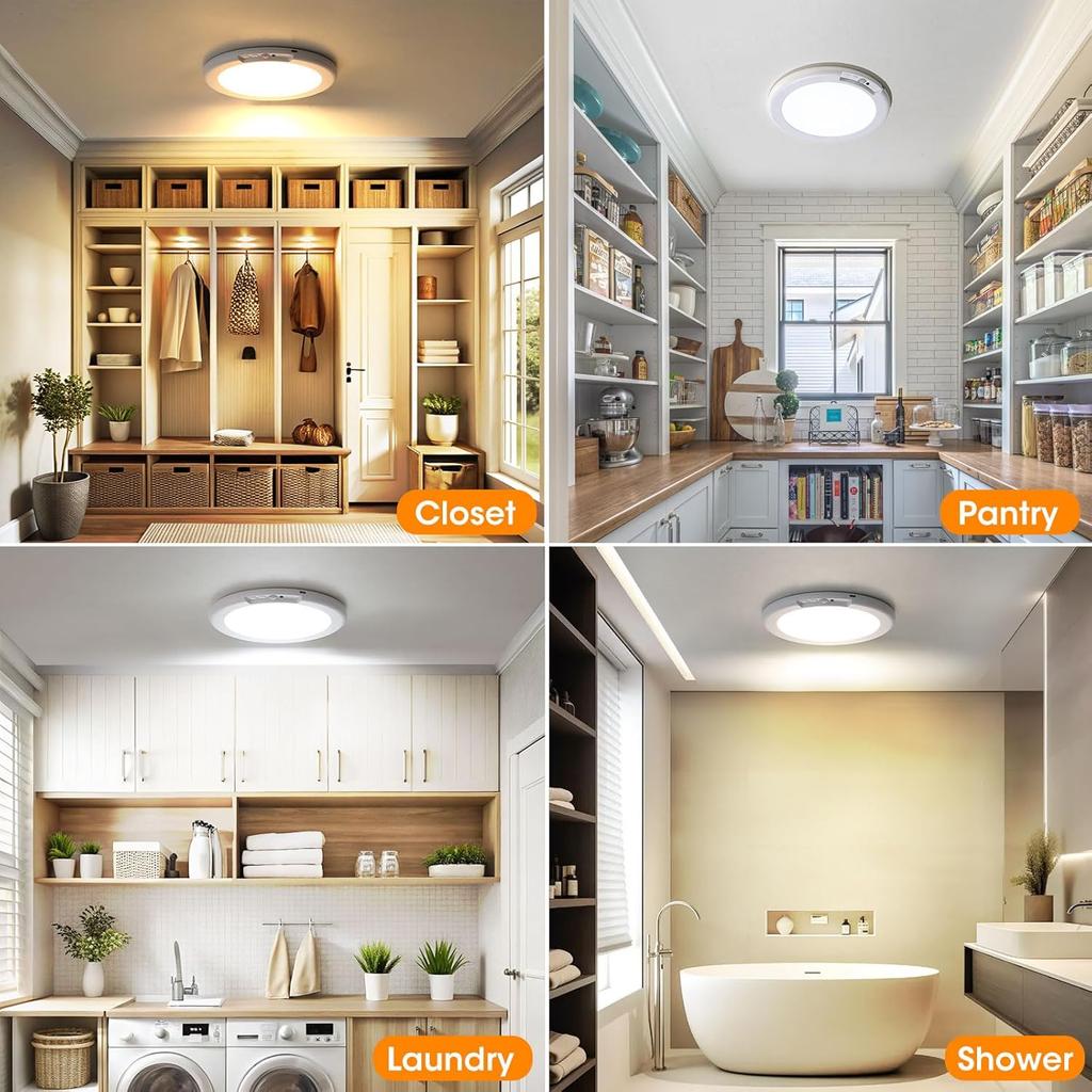Motion Sensor LED Ceiling Light With Remote Control USB Rechargeable For Shower Stair Closet Cabinet Magnetic Installation