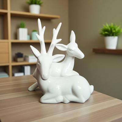 Keramische Witte Herten Ornamenten Sprookjestuin Huisdecoratie Geglazuurde Porseleinen Beeldjes Mini Mannelijke en Vrouwelijke Herten voor Geliefden