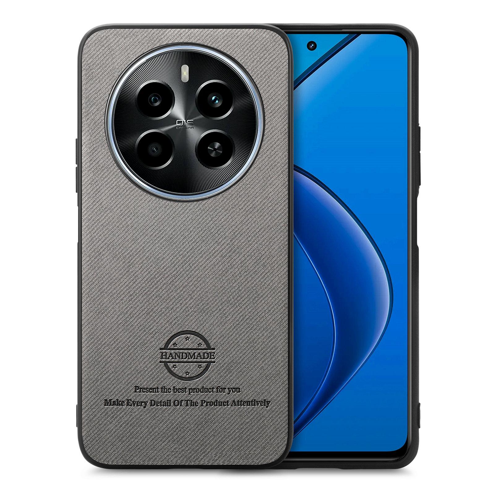 

For Realme 13 4G Leather Phone Back Cover with Cloth Texture Grey