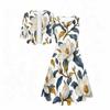 Women Plus Size Two Piece Set Round Neck Sleeveless Flared Dress Mid Sleeve Cropped Cardigan Blue White Floral Printed