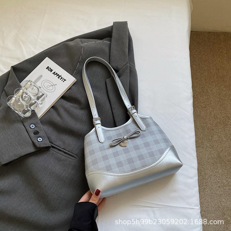 Summer Checkerboard Underarm Bag New with Pendants Korean Version Contrasting Color Women's Commuter Shoulder Bag Tide
