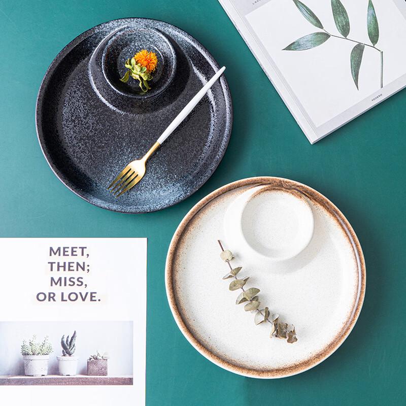 Japanese Style Bone China Divided Dumpling Plate with Vinegar Dish