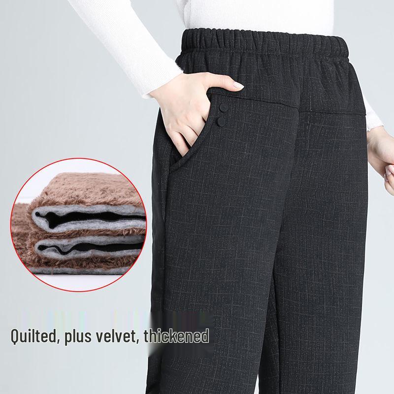 Mom's Quilted Fleece-Lined High-Waisted Winter Pants