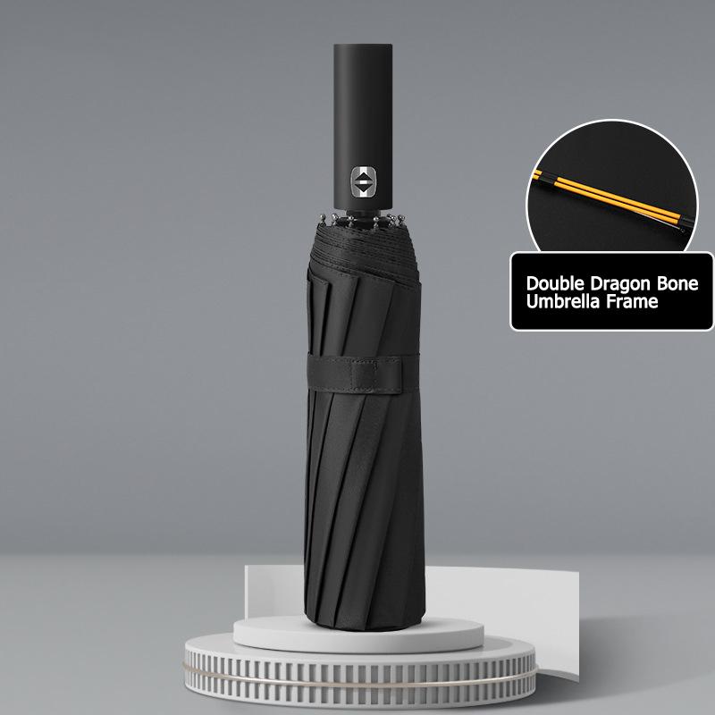 24 Bone Fully Automatic Umbrella Large, Black Rubber Sunshade Umbrella, Sun Protection Umbrella, Folding Sunny Umbrella.zwq