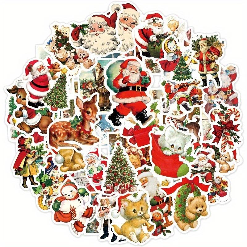 50Pcs Retro Christmas Vinyl Stickers Waterproof Stickers Set Santa Claus Snowman Theme