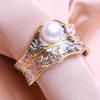 seniko Double Color Natural Freshwater Pearl Rings For Women Fashion Female Cubic Zirconia CZ Ring Pearl Jewelry Adjustable Ring