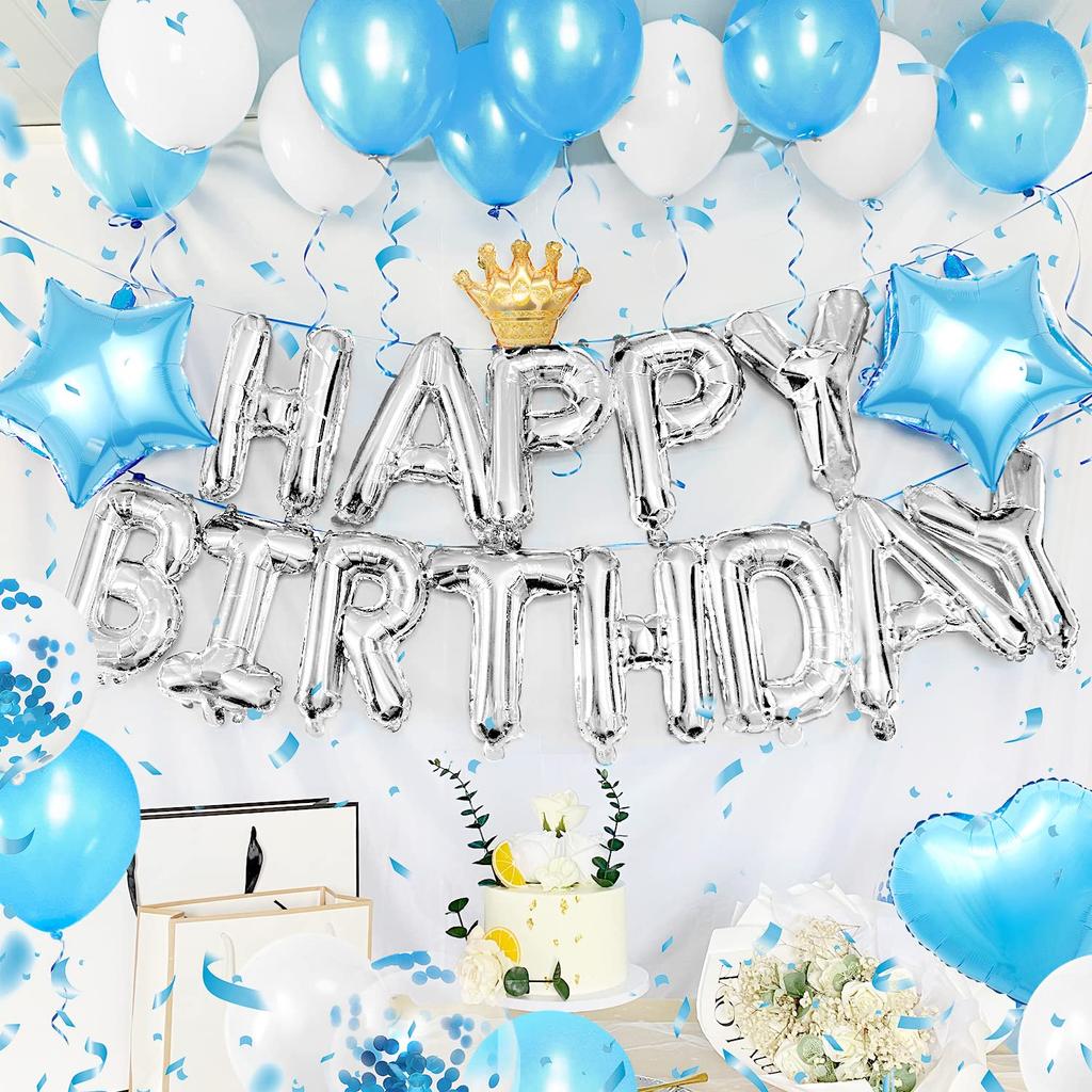 Iysoll Birthday Balloon Decoration Set Blue Party Decorations Garland 'HAPPY BIRTHDAY' Letter Balloon Confetti Balloons Celebration for Adults and