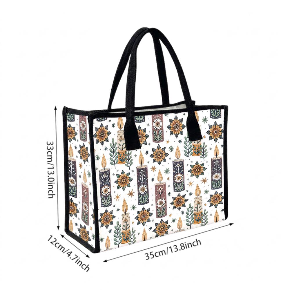 Bohemian Candle Pattern Tote Bag Casual Canvas Daily Shoulder Handbag for Women