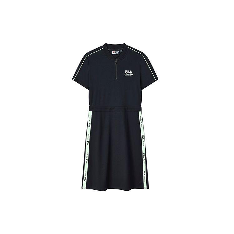 Fila Logo Print Sports Fashion Casual Polo Dress Women Dresses Legendary-Blue F11W138307F-NV
