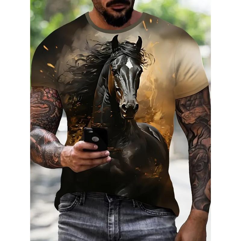 Men s Casual Short Sleeve Printed Crew Neck Pullover Men s Slim Fit T-Shirt XS