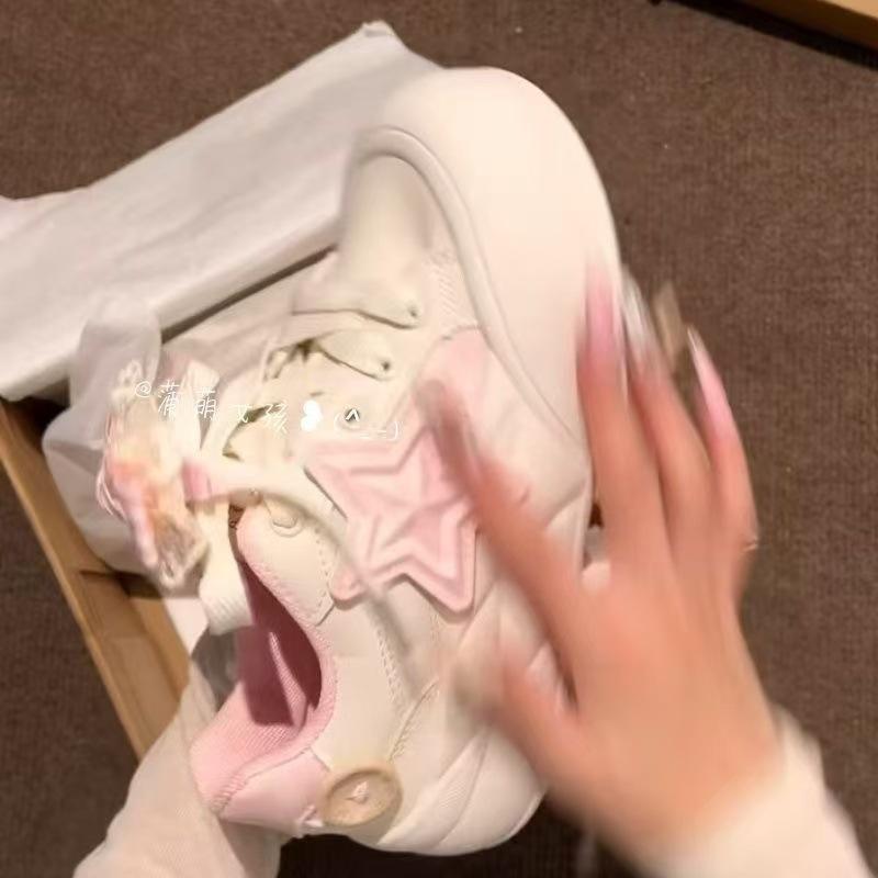 Plateau-Sneaker mit Schleife, süß, lässig, Herbst, neu, süße Sterne, flache Sohle