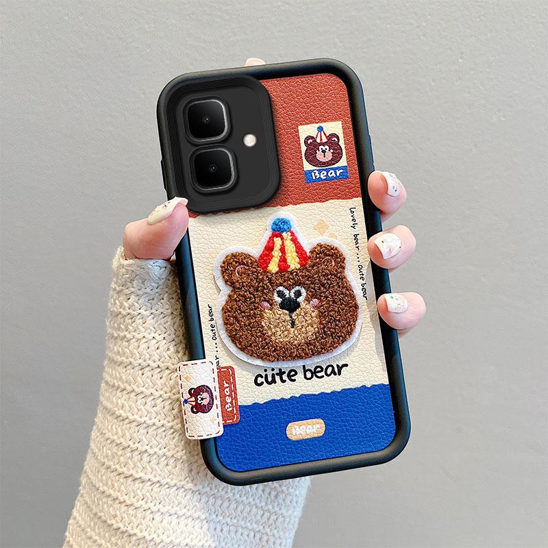 KEYSION Cartoon Cute Plush Embroidery Case for Infinix Smart 10 with Lanyard Silicone Shockproof Phone Cover for Infinix Smart 10