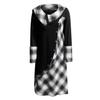 Dámské módní kostkované šaty s prošíváním knoflíčků, kapsy s hromadou krku, dlouhým rukávem
