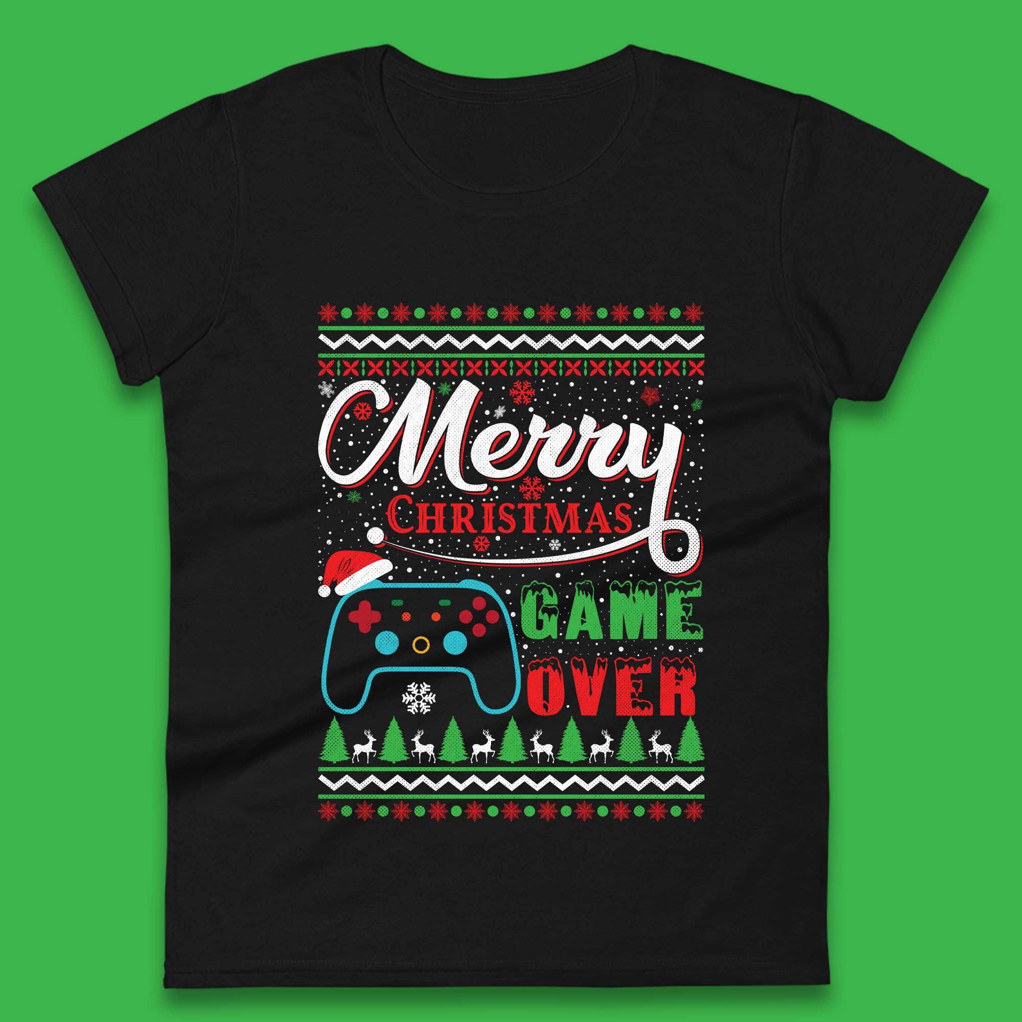 Merry Christmas Game Over Womens T-Shirt Mens Tops Tees Unisex 3XL