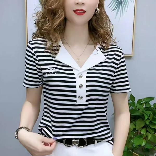 Женская летняя хлопковая футболка с воротником-стойкой, женская облегающая футболка-поло с лацканами, тренд S