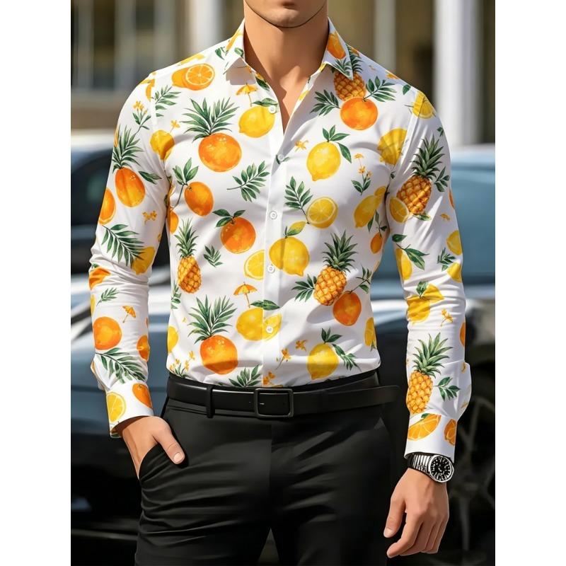 Men's Floral Printed Long Sleeved Lapel Shirt, European and American Nightclub Party Trend Casual Floral Shirt