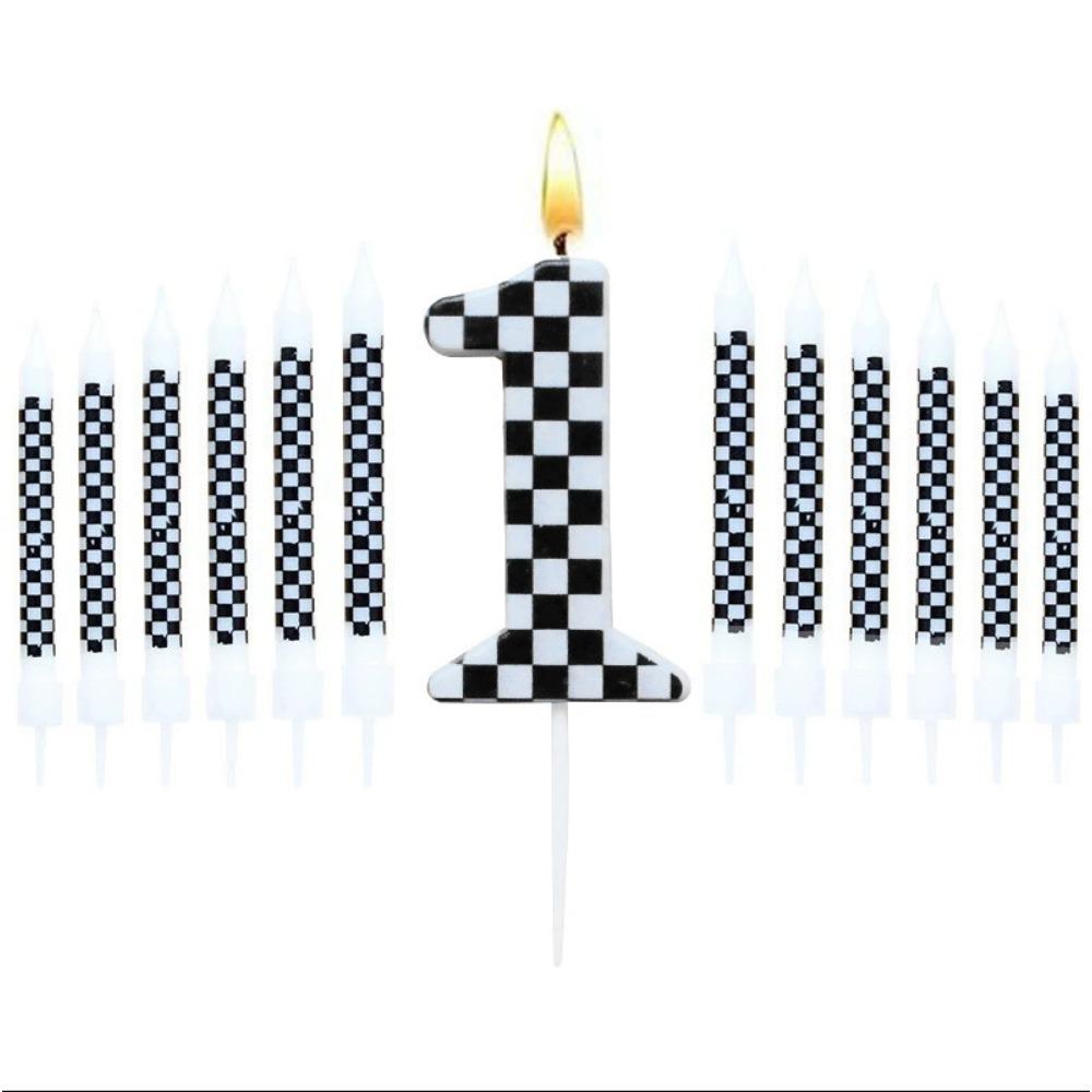 13 Pcs Racing Cars Themed Birthday Candles 12DoubleWhite Race NumberCheckered Candle Cake Topper for Racing Car Party