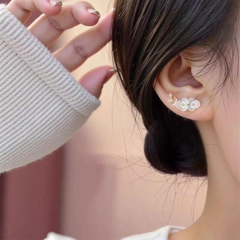 Koreanische Elegante Weiße Blume Ohrstecker Luxus Kristall Ohrringe Süße Unregelmäßige Party Hochzeit Schmuck Geschenke