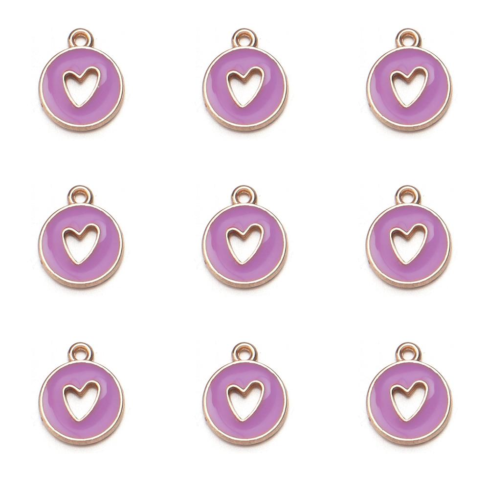 10 pezzi/lotto Cuore d'Amore Rotondo Smalto Ciondoli Double Face Ciondolo Fatto a Mano Per Braccialetto Fai da Te Creazione Gioielli 14,5x11,5 mm Vendita all'Ingrosso