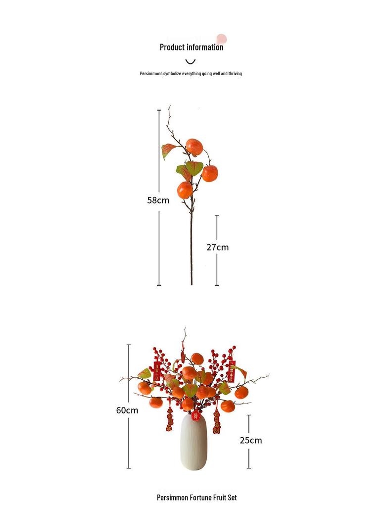 Persimmon Artificial Flower Arrangement: New Year Decoration with Red Fruit Accents for Living Room.