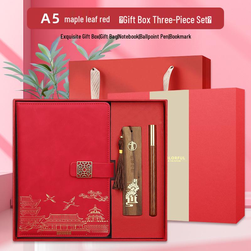 Custom Logo Cultural Creative Notebook & Wooden Bookmark Gift Set