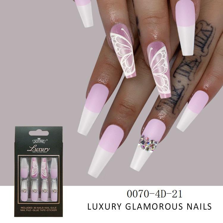 New European and American 30-piece Finished Wearable Armor Long Nail Art Patch 4D Technology Full-diamond Effect Matching Tool