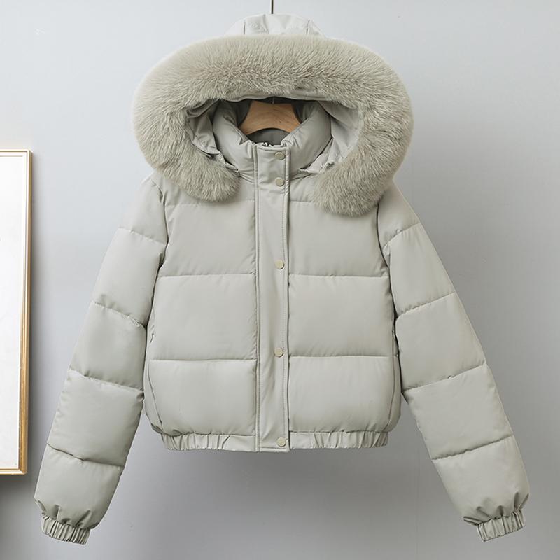 Mode Wintermantel Damen Kurzparkas Kapuze Kunstfellkragen Locker Dick Warm Damenjacken