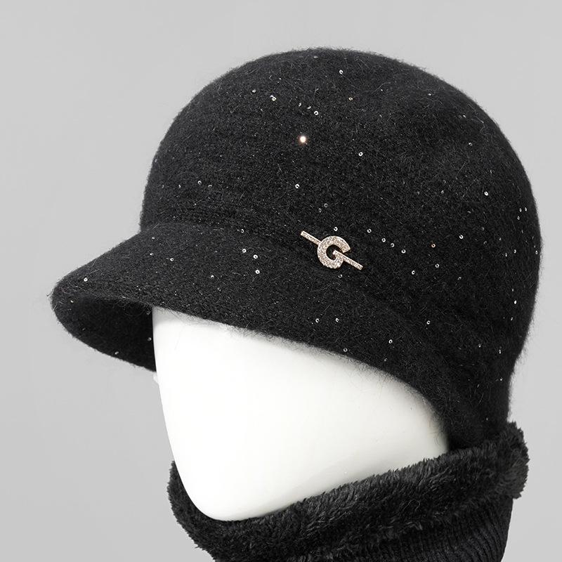 Women's Autumn Winter Warm Knit Hat Thickened Milk Duck Tongue Hat Rabbit Fur Hat for Middle-Aged and Elderly People