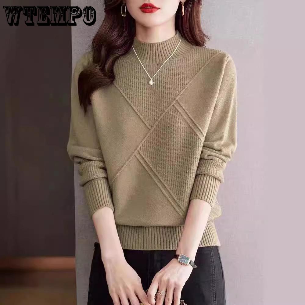 Women's Pullover Sweater Autumn and Winter Solid Color Knit Sweater Thickened Solid Color Sweater