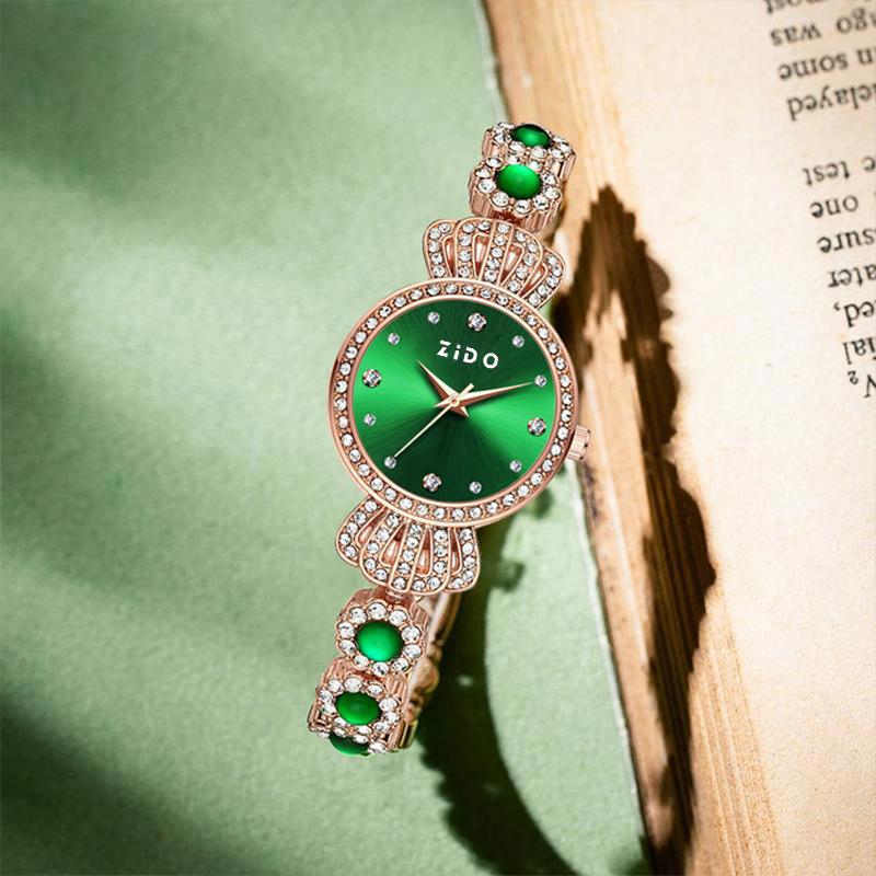 ZIDO Elegant Green Women's Waterproof Rhinestone Wristwatch