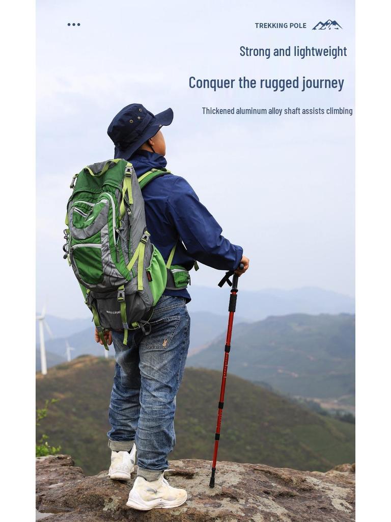 Outdoor Aluminum Trekking Pole/Walking Stick: Straight, T-Grip, Curved, Telescopic Options for Hiking and Skiing.
