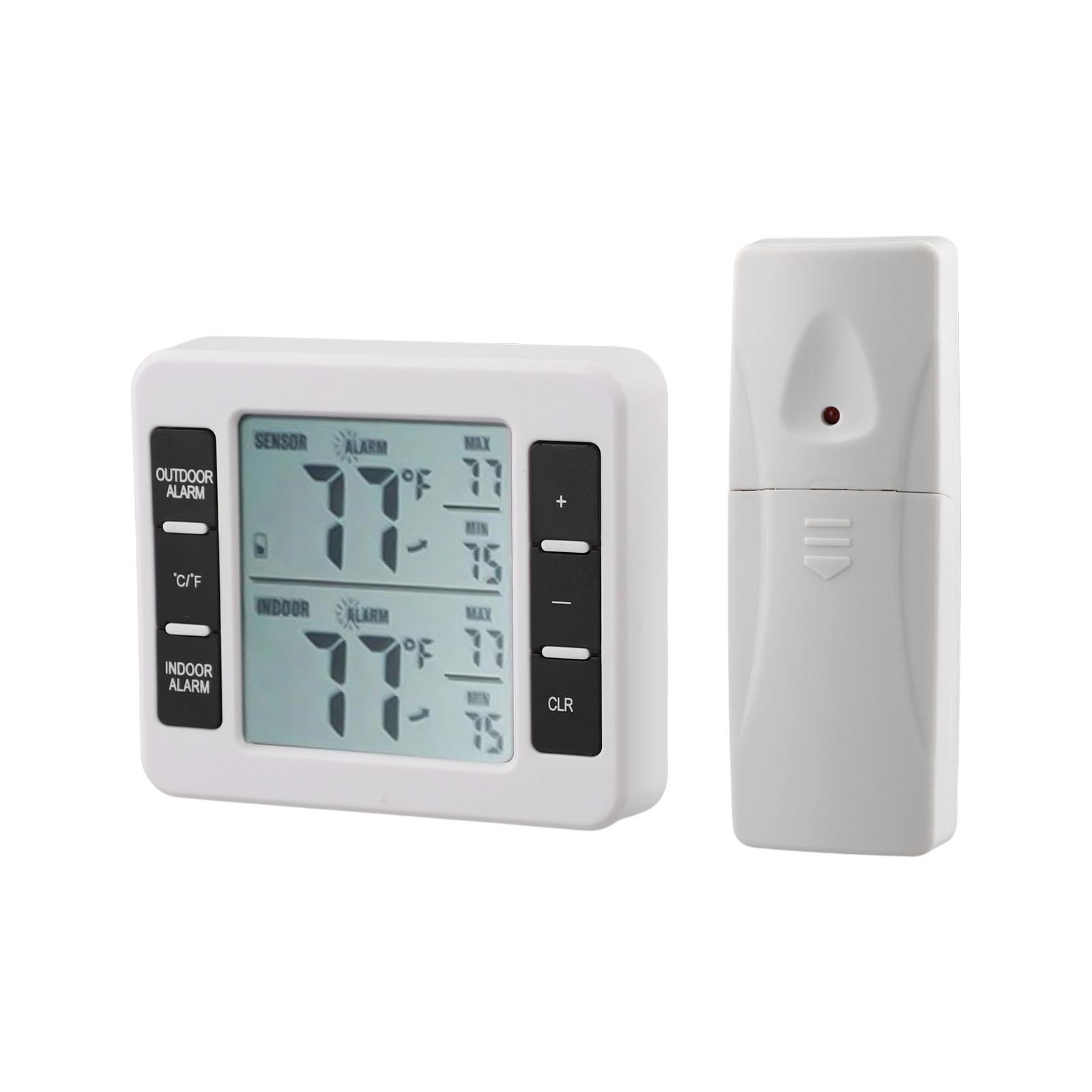 

Indoor Outdoor Wireless Thermometer with Digital LCD and Sound Alarm Supports 1-2 Sensors for Refrigerator and Home