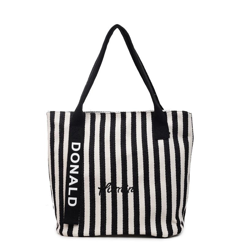Hot-selling striped canvas bag women's new large-capacity class tote bag shoulder tote bag