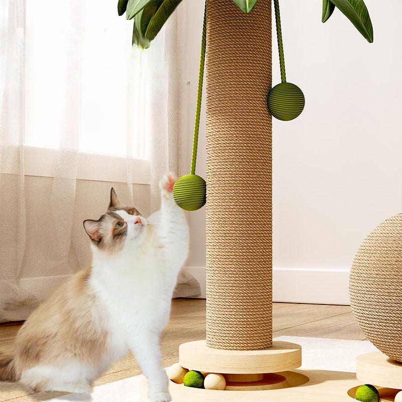 Coconut Tree Style Cat Tree Integrated Cat House with Solid Wood Scratching Post for Cats