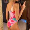 Sexy Gedruckt Mesh Sheer Spleißen Schulter Ein Stück Badeanzug Frauen Bademode Weiblichen Monokini Badende Badeanzug Schwimmen