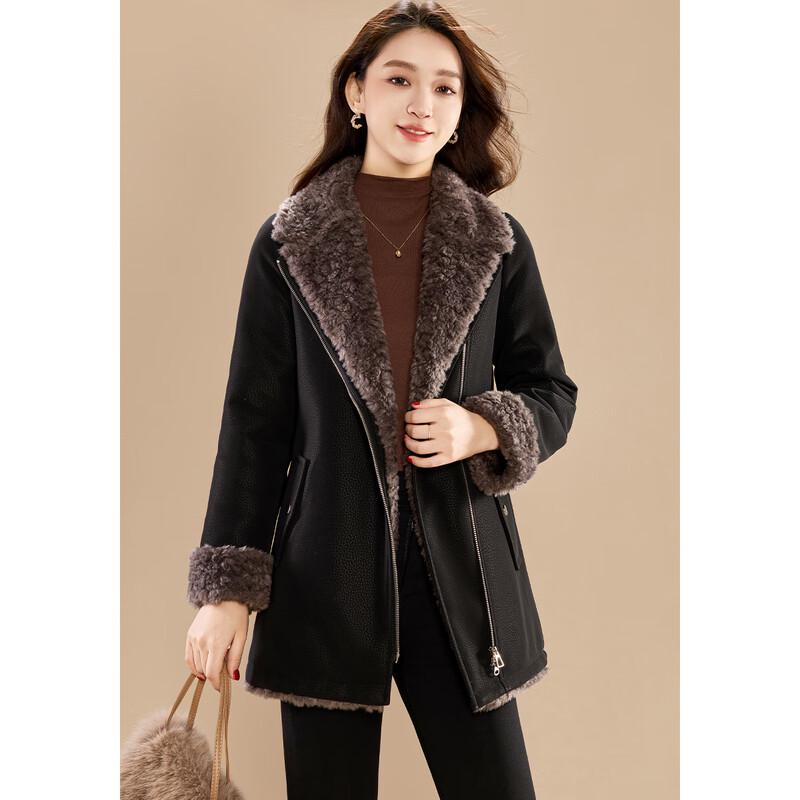 Kobel Women's Elegant Plush Lamb Wool Blend Color-Block Coat