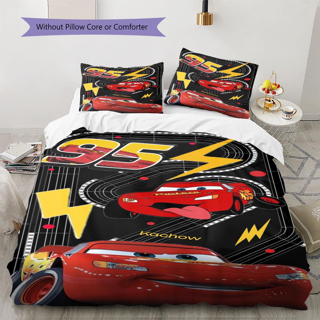 Lightning McQueen Cars 3Pcs Bedding Set for Kids, Soft Microfiber Bed Set for Boys Bedroom, Cartoon Movie Home Decor
