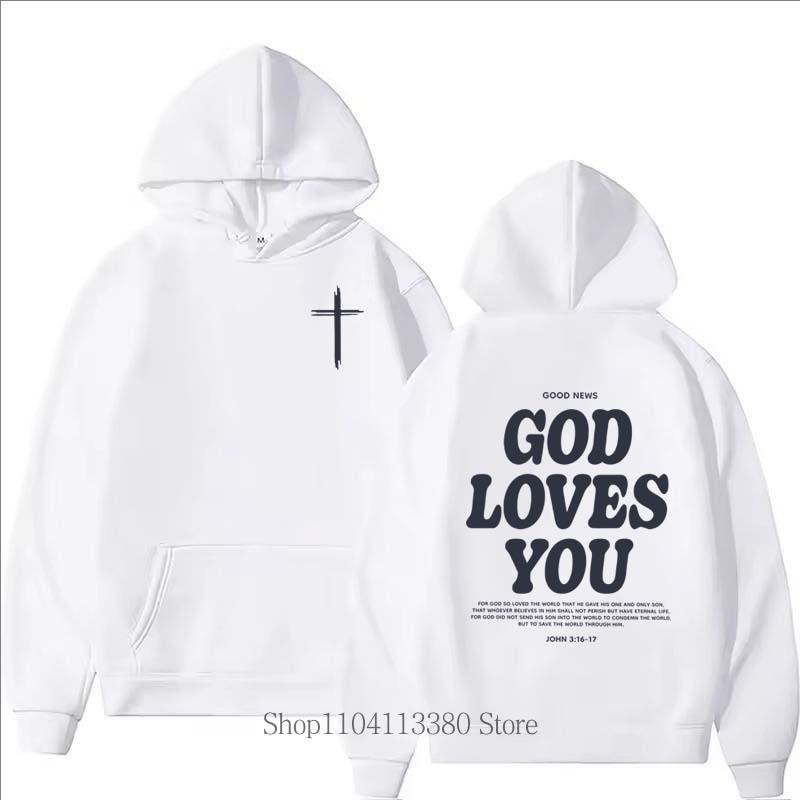God Loves You Printed Hoodie Men Clothing Casual Fashion Streetwear Y2K Pullover Women Fleece O-Neck Long Sleeve Sweatshirts