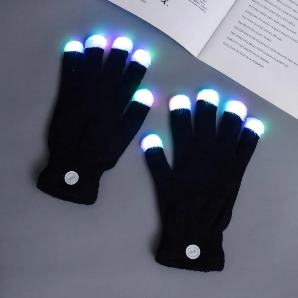 Funny 7 Colors Light Show LED Rave Glove Light Up Breathable Finger Gloves Flashing Mittens Concert/Party/Activity Props